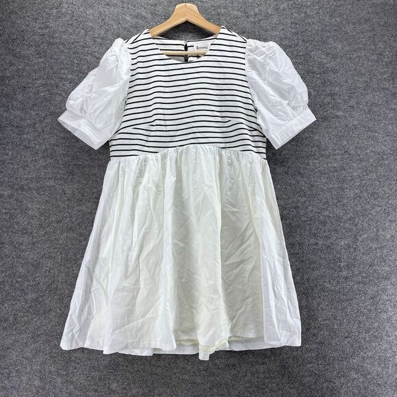 Merci Dresses & Skirts - New &Merci Dress Women L Large White Striped Shift Short Lined Short Sleeve